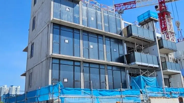 PPVC modules installed to form a high-rise residential building
