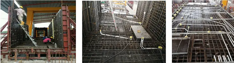 Reinforcement, MEP services and cast-in items prepared within PPVC module moulds