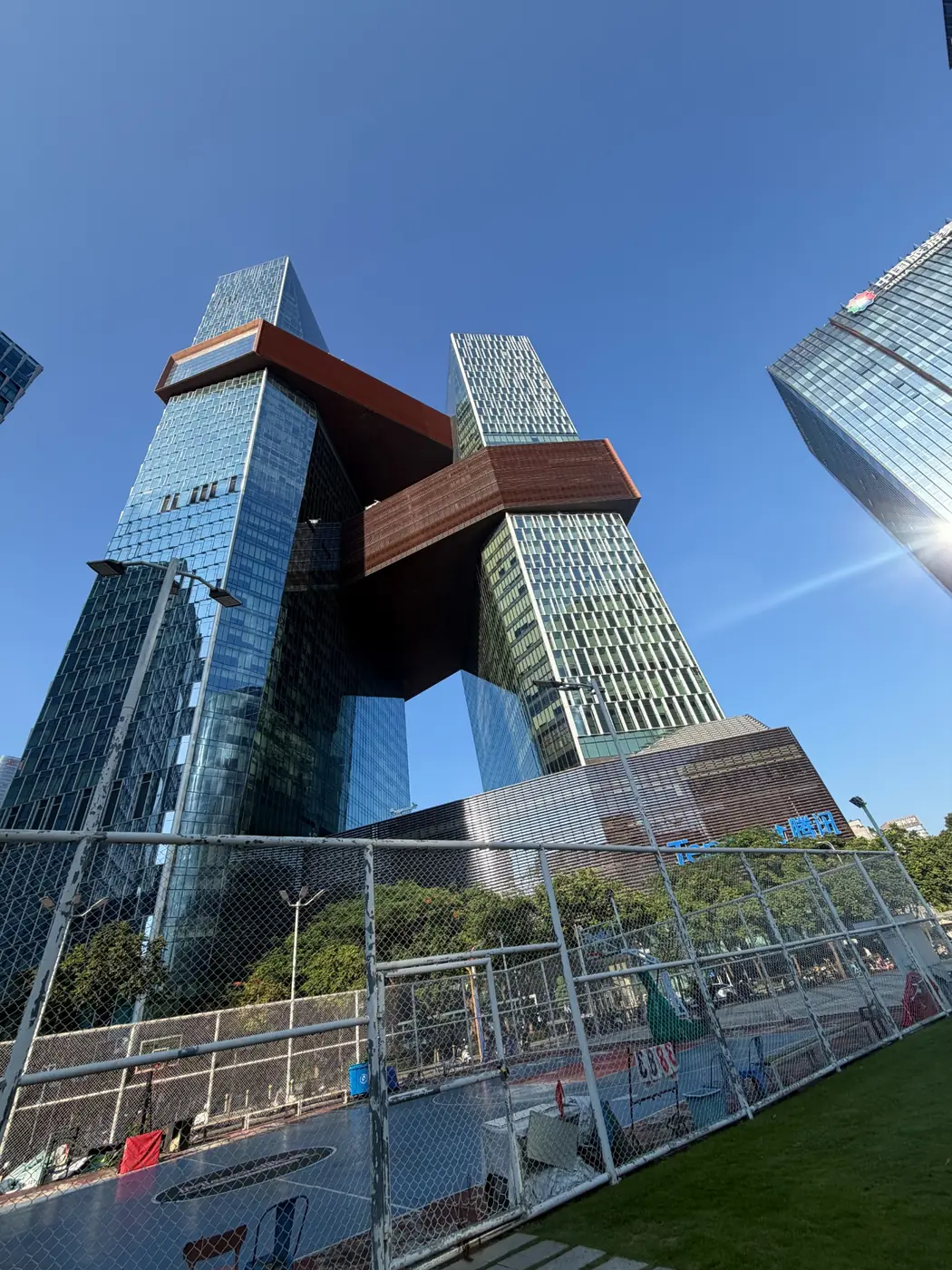 Tencent headquarters complex in Shenzhen viewed from street level