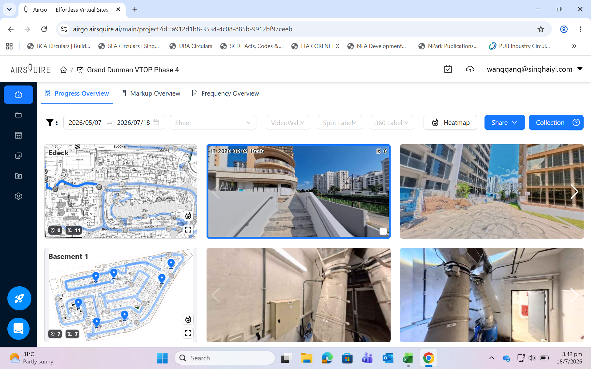 Virtual inspection platform showing a shared 360-degree project record